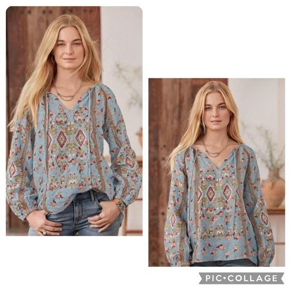 Anthropologie Sundance “Gisselle Bloom” Floral Print Embroidered Peasant Top - Picture 1 of 5